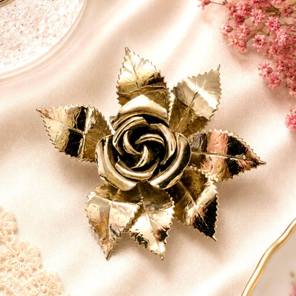 Vintage Silver Plated Flower Brooch